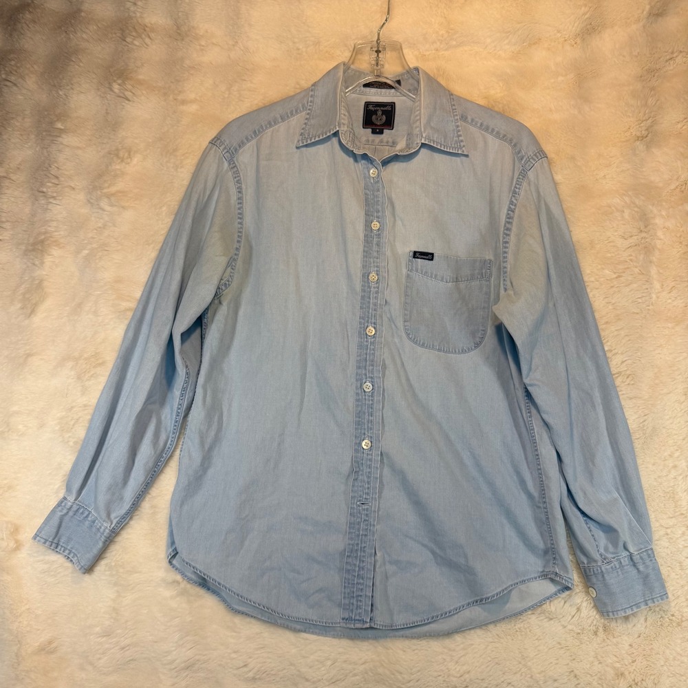 Faconnable women Light Wash Denim Button Down Shirt Small Blue‎ Albert Goldberg - Picture 5 of 8